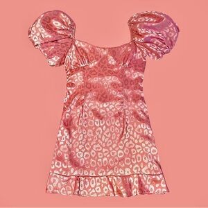 Unbranded / Pink puff lantern sleeve leopard spot mini dress.